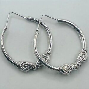 Vintage Sterling Silver Kissing Rams Head Hoop Earrings